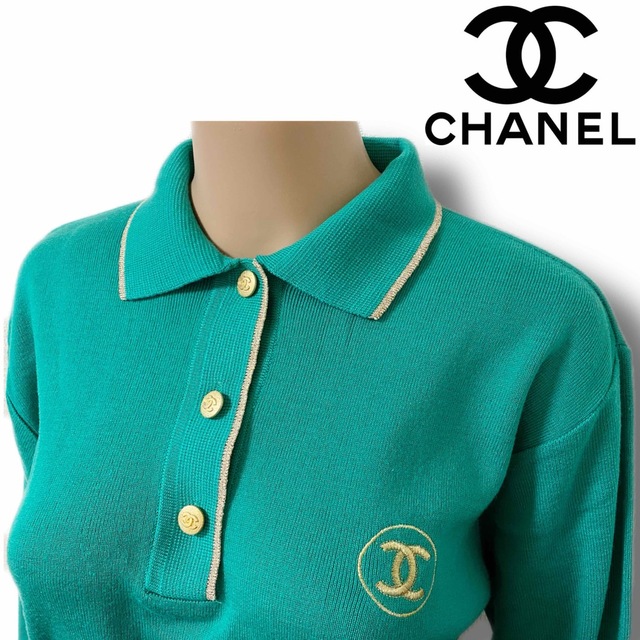 【CHANEL】シャネル ロゴ ココマーク 刺繍 ボタン ポロシャツのサムネイル