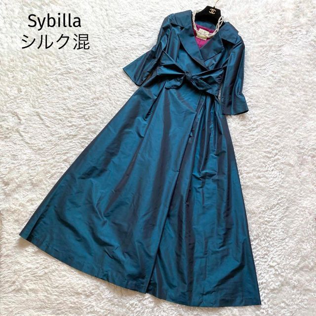 Sybilla(シビラ)のsybilla シビラ シルク混 カシュクール ロングワンピース  玉虫色 L レディースのワンピース(ロングワンピース/マキシワンピース)の商品写真