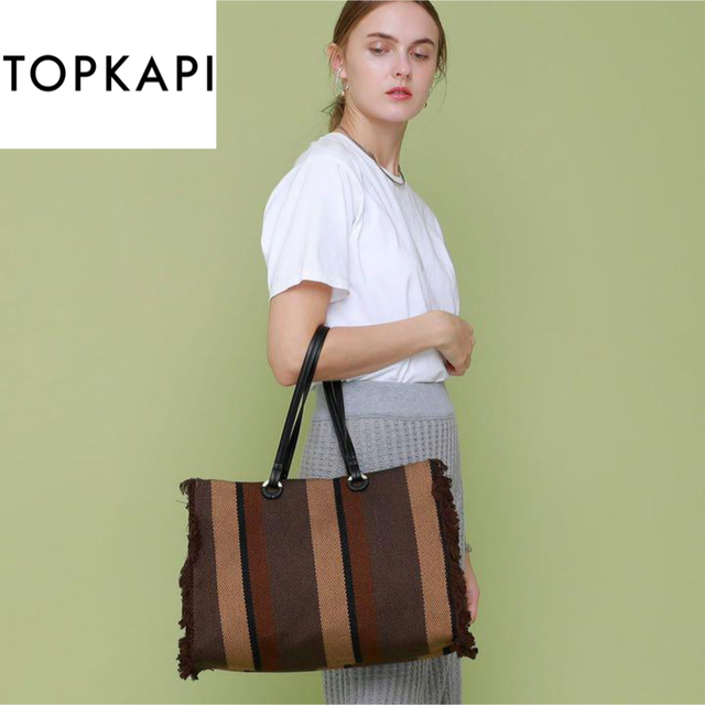 TOPKAPI(トプカピ)のTOPKAPI ワイドストライプ フリンジジャガードA4トートバッグ レディースのバッグ(トートバッグ)の商品写真