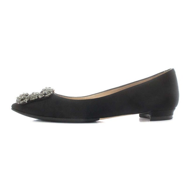 正規代理店 MANOLO BLAHNIK 黒 34 サテン ビジュー フラット パンプス