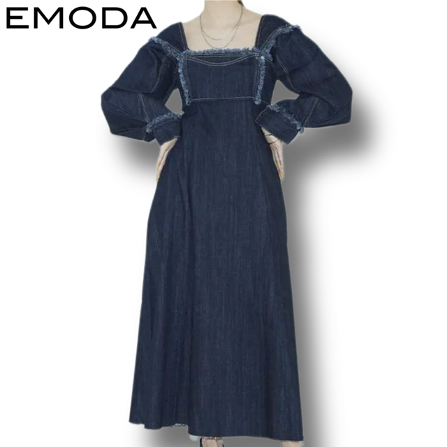 EMODA(エモダ)の【EMODA】スウィッチングラインマキシワンピース　インディゴブルー レディースのワンピース(ロングワンピース/マキシワンピース)の商品写真