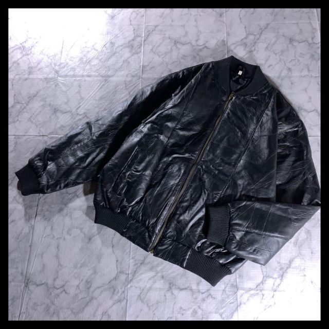 古着 ツギハギ パッチワーク レザー ボンバー ジャケット ブルゾン 本