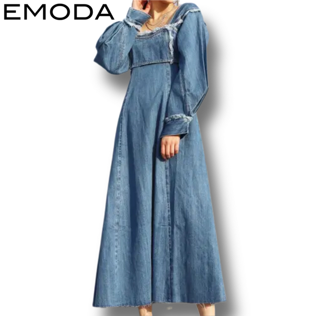 EMODA(エモダ)の【タグ付き新品未使用】【EMODA】スウィッチングラインマキシワンピース　ブルー レディースのワンピース(ロングワンピース/マキシワンピース)の商品写真