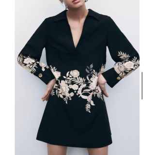 ザラ(ZARA)のZARA  ザラ 花柄 シャツ  ブラック(シャツ/ブラウス(長袖/七分))