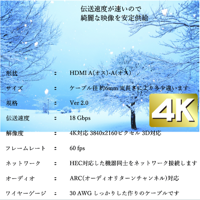 特価 3m HDMIケーブル 3D 4K ネットワーク ハイスピードVer2.0 スマホ/家電/カメラのテレビ/映像機器(映像用ケーブル)の商品写真