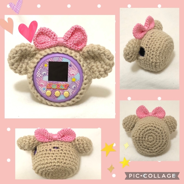 ぷにるんずカバー 薄茶くま ピンクリボン ストラップ穴あり | フリマアプリ ラクマ