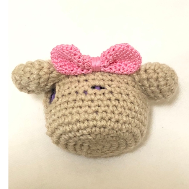 ぷにるんずカバー 薄茶くま ピンクリボン ストラップ穴あり