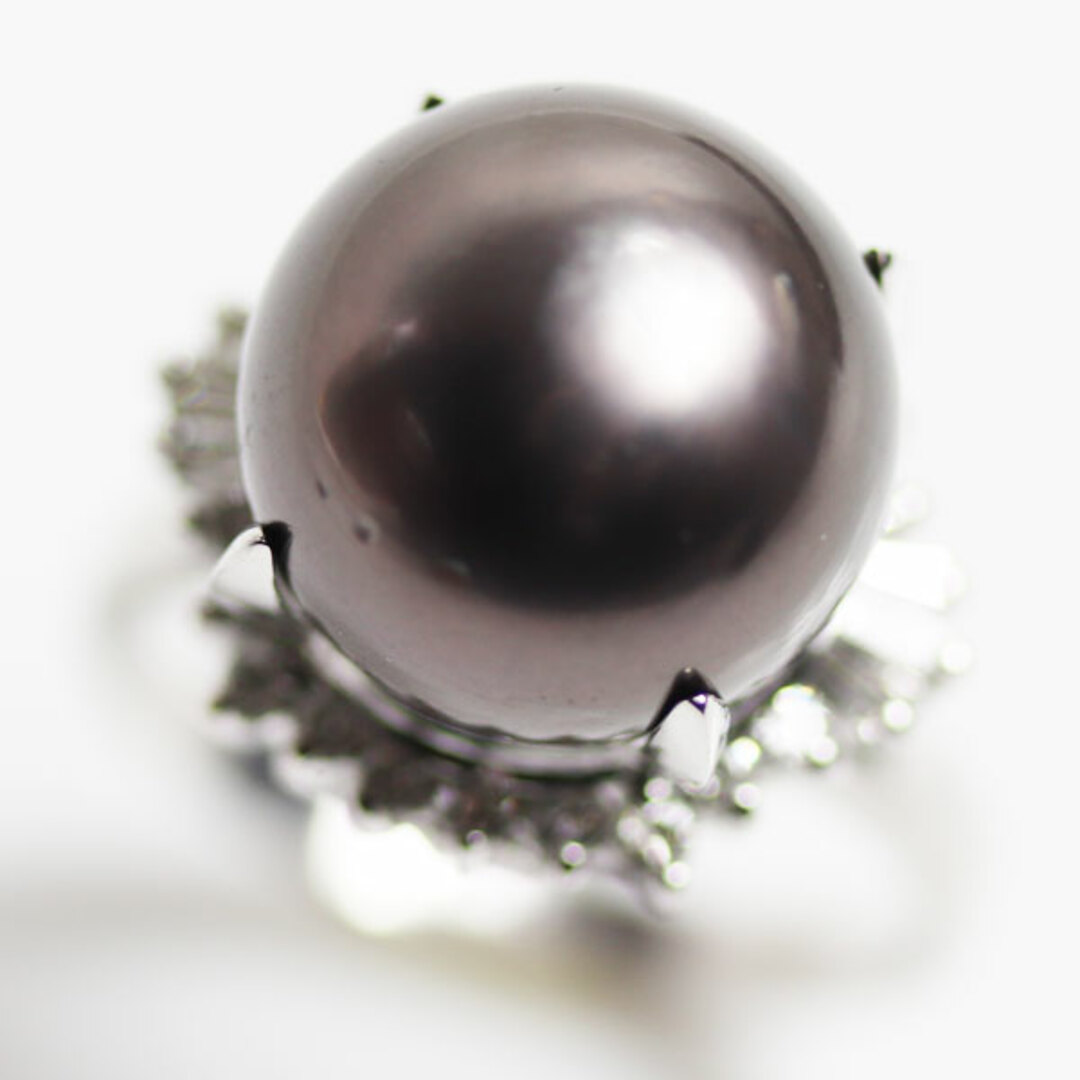 Pt900プラチナ リング・指輪 パール約12.5mm ダイヤモンド0.45ct 11号 10.1g 黒蝶真珠 MR3361 レディース