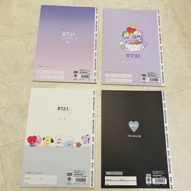 BT21(ビーティーイシビル)の新品　BT21  ノート　まとめ売り　4冊 インテリア/住まい/日用品の文房具(ノート/メモ帳/ふせん)の商品写真