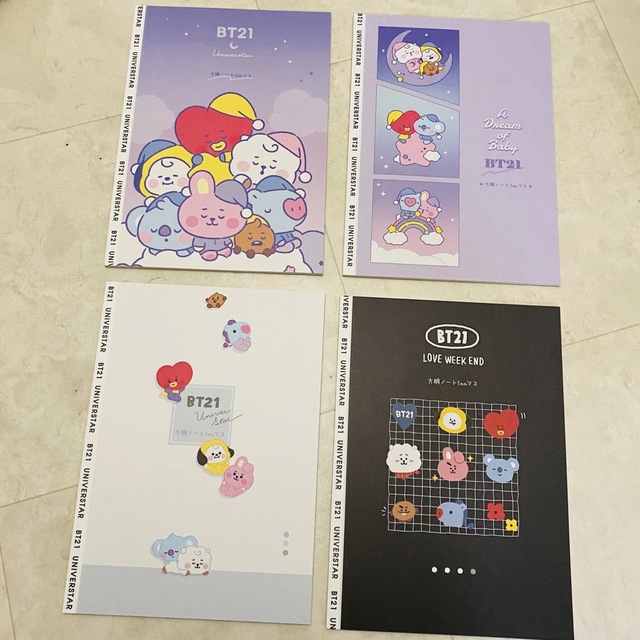 BT21(ビーティーイシビル)の新品　BT21  ノート　まとめ売り　4冊 インテリア/住まい/日用品の文房具(ノート/メモ帳/ふせん)の商品写真