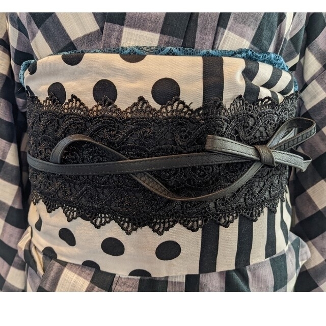 即納超激安∂ フェイクレザー✕ブラックレース帯締め☆kimono☆新品☆帯 フェイクレザー✕ホワイトレース帯締め☆kimono☆新品☆帯着物☆飾り紐☆帯飾り