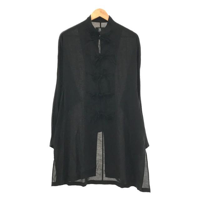 【美品】  B YOHJI YAMAMOTO / ビーヨウジヤマモト | 2020SS | Wrinkle gabardine Bow dolman blouse テンセル シワ ギャバ ドルマンスリーブ チャイナ ロング シャツ | 1 | ブラック | メンズ