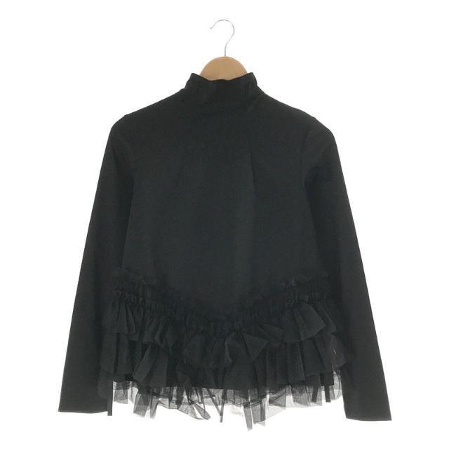 【美品】  noir kei ninomiya / ノワールケイニノミヤ | AD2021 2022SS | コットン フリル レース ドッキング ハイネック ロングスリーブ カットソー | S | ブラック | レディース