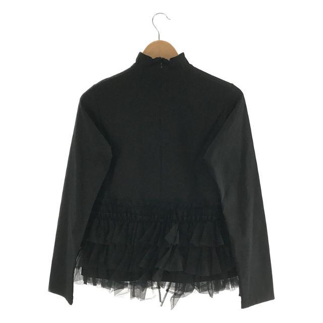 【美品】  noir kei ninomiya / ノワールケイニノミヤ | AD2021 2022SS | コットン フリル レース ドッキング ハイネック ロングスリーブ カットソー | S | ブラック | レディース