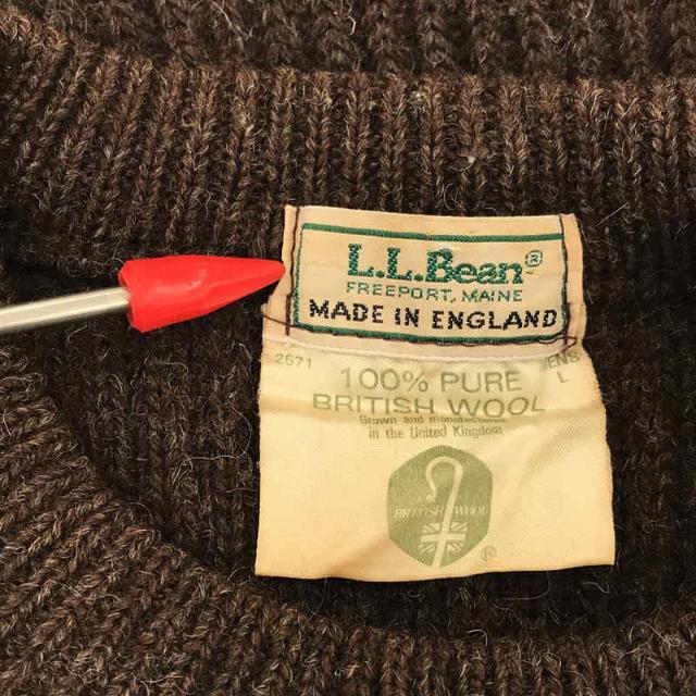 【美品】 L.L.BEAN / エルエルビーン | 1980s~ Vintage ヴィンテージ 英国製 クルーネック ウール ニット セーター | L | ダークブラウン | メンズ