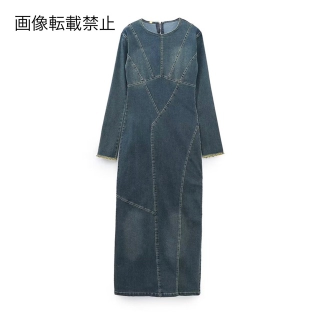 2月新作10271◆vintage レトロ デニム ロングワンピース