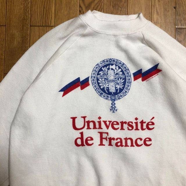 80s Université de France ラグラン スウェット 白 M