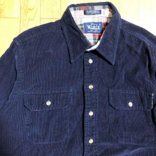 ウールリッチ(WOOLRICH)の80s Taiwan製 WOOL RICH コーデュロイ シャツ 紺 L 古着(シャツ)