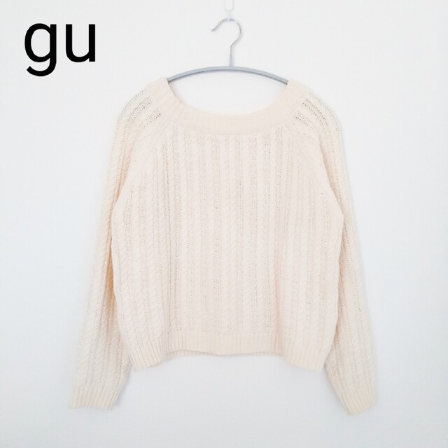 GU(ジーユー)の美品♡ジーユーguローゲージニット長袖アイボリーMサイズ ケーブルニット レディースのトップス(ニット/セーター)の商品写真