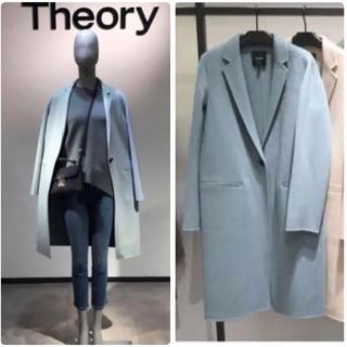 極美品✨theory カシミヤ混 ダブルフェイス ロング チェスターコート 水色