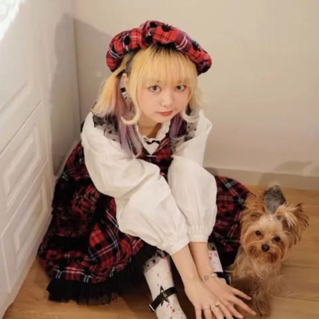 axes femme - ドットチェック 赤黒色ベレー帽 大正昭和 vintage axes femme - ドットチェック 赤黒色ベレー帽 大正昭和 vintage