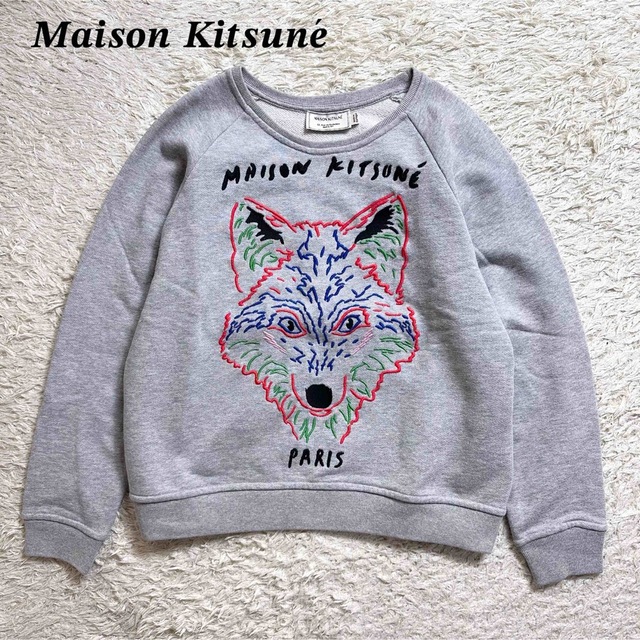 メゾンキツネ maison kitsune トレーナー スウェット 刺繍 グレー-