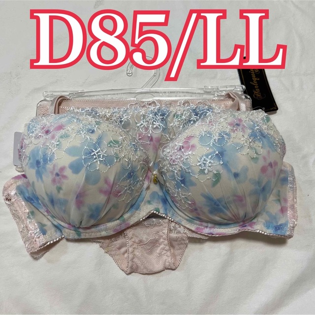 最終値下げ★【新品】ブラ＆ショーツセット♡D85黒×サーモンピンク大きいサイズ⑬