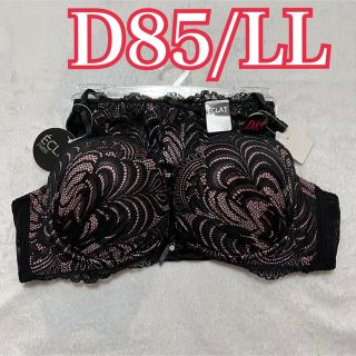 最終値下げ★【新品】ブラ＆ショーツセット♡D85黒×サーモンピンク大きいサイズ⑬