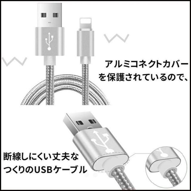 iPhone ライトニングケーブル 1m×2本セット ブラック 充電器 コード スマホ/家電/カメラのスマートフォン/携帯電話(バッテリー/充電器)の商品写真