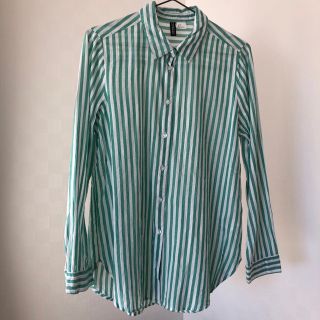 エイチアンドエム(H&M)のH&M ストライプシャツ エメラルドグリーン(シャツ/ブラウス(長袖/七分))