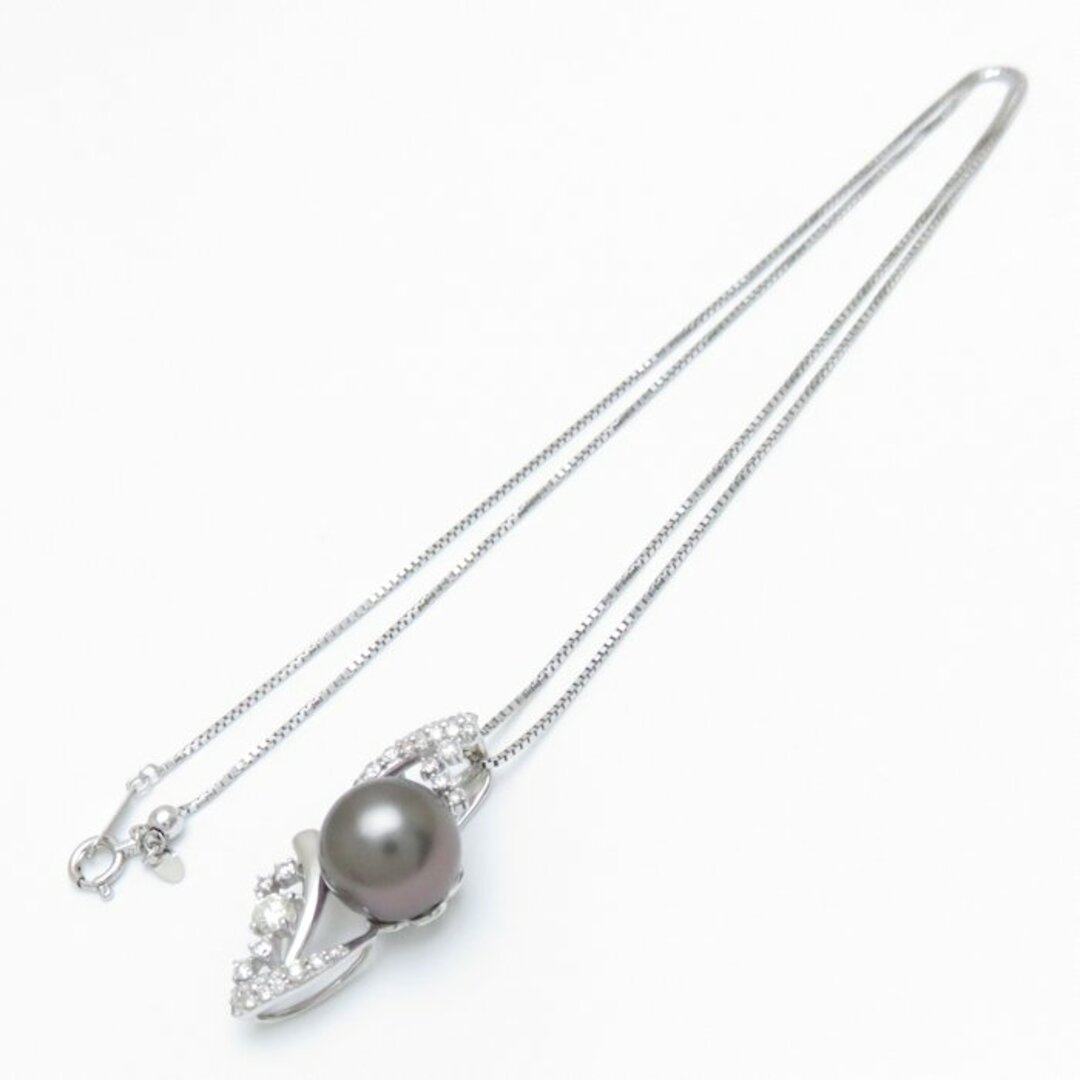 ネックレス ブラックパール10ミリ ダイヤモンド0.45ct 黒真珠 