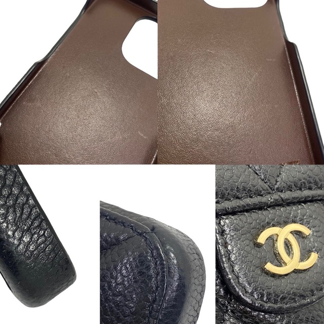 CHANEL シャネル iPhoneケース iPhone13pro マトラッセ スマホショルダー チェーンショルダー ココマーク ココ 斜め掛け キャビアスキン ブラック 黒 ゴールド金具 レディース ギフト 美品【中古品】