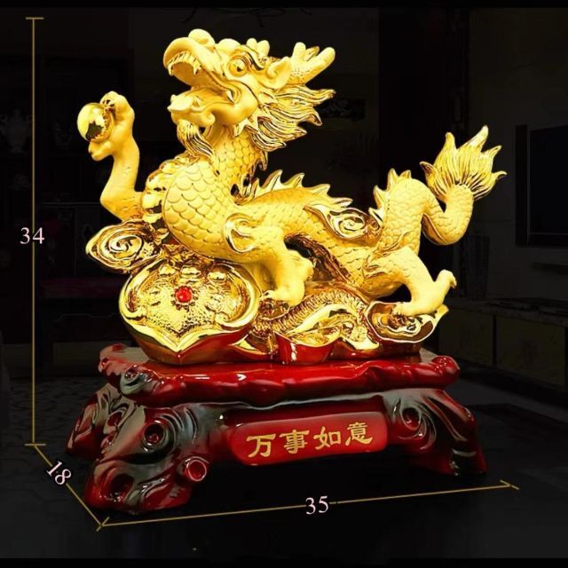 ドラゴン 35㎝ 風水 中国 像 装飾品 工芸品 オフィス 飾り 龍 - 置物