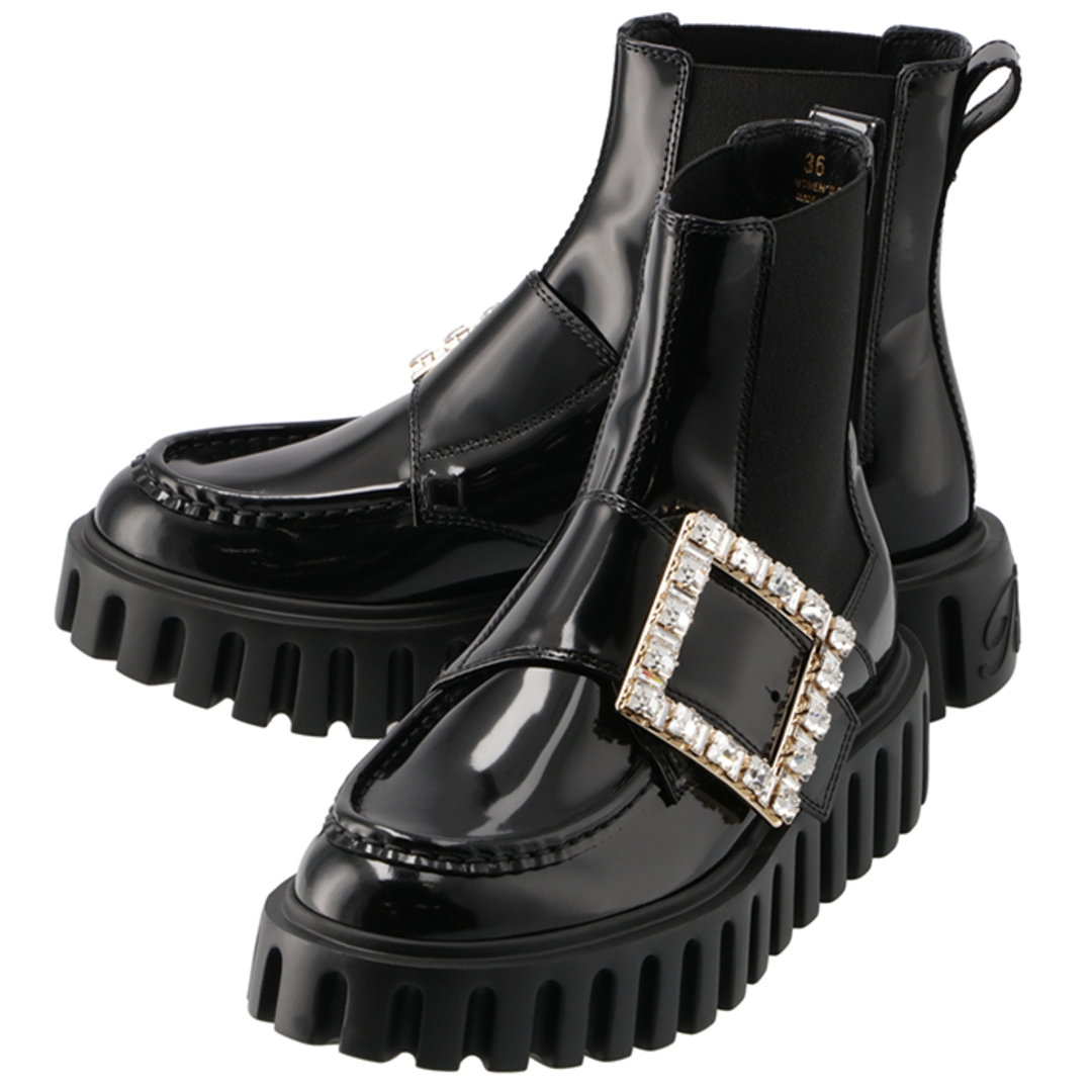 ロジェ ヴィヴィエ ROGER VIVIER チェルシーブーツ サイドゴア Viv' Go-Thick ストラスバックル パテント ブラック RVW64634440 MRK B99923cm全長