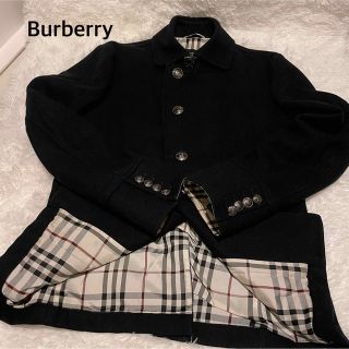 バーバリーブラックレーベル(BURBERRY BLACK LABEL)の美品　バーバリーブラックレーベル　コート　ノバチェック 銀ボタン　黒　Lサイズ(トレンチコート)