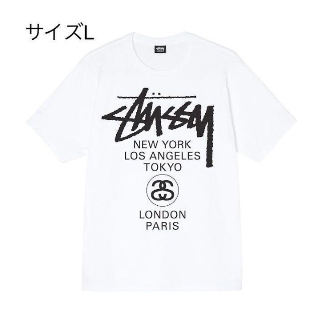 【新品】stussy Tシャツ　サイズL ホワイト ワールドツアー