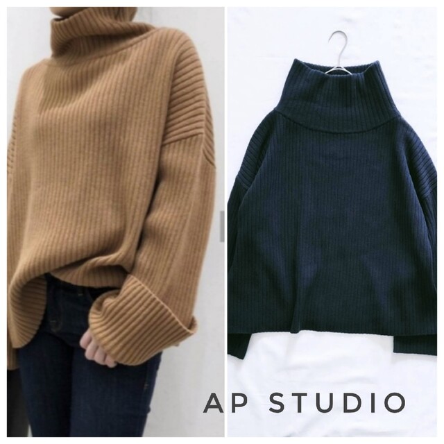 AP STUDIO RIB タートルネックプルオーバー ネイビー-