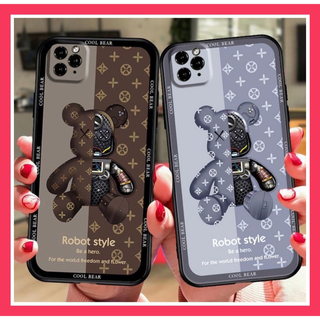 iPhone12promaxケース　韓国　クマ　メカ　キャラクターブラウングレー(iPhoneケース)