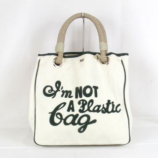 アニヤハインドマーチ(ANYA HINDMARCH)の良品『USED』 Anya Hindmarch アニヤ・ハインドマーチ エコバッグ トートバッグ キャンバス アイボリー×グリーン【中古】(トートバッグ)