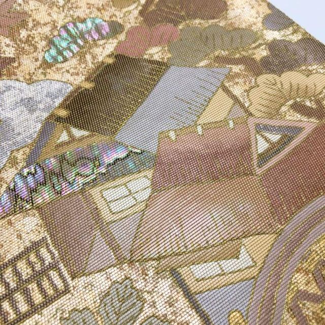 O-1778 袋帯 螺鈿箔 作家物 風景画 流水 花柄 松竹 - 着物