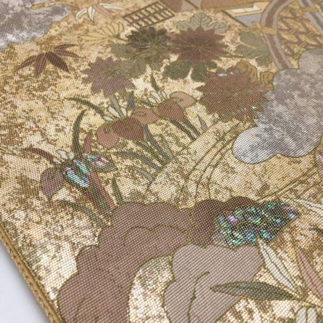 O-1778 袋帯 螺鈿箔 作家物 風景画 流水 花柄 松竹 - 着物