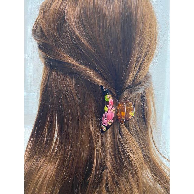 ローズペイント 手描き クラシカル ラインストーン キラキラ バンスクリップ レディースのヘアアクセサリー(バレッタ/ヘアクリップ)の商品写真