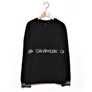 カルバンクライン(Calvin Klein)の☆カルバン・クライン ビッグ テープロゴ スウエット カットソー/メンズ/S☆黒(スウェット)