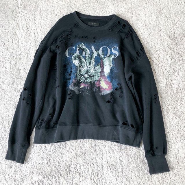 AMIRI(アミリ)のAMIRI キングギドラ CHAOS グランジ ダメージスウェット ブラック メンズのトップス(スウェット)の商品写真