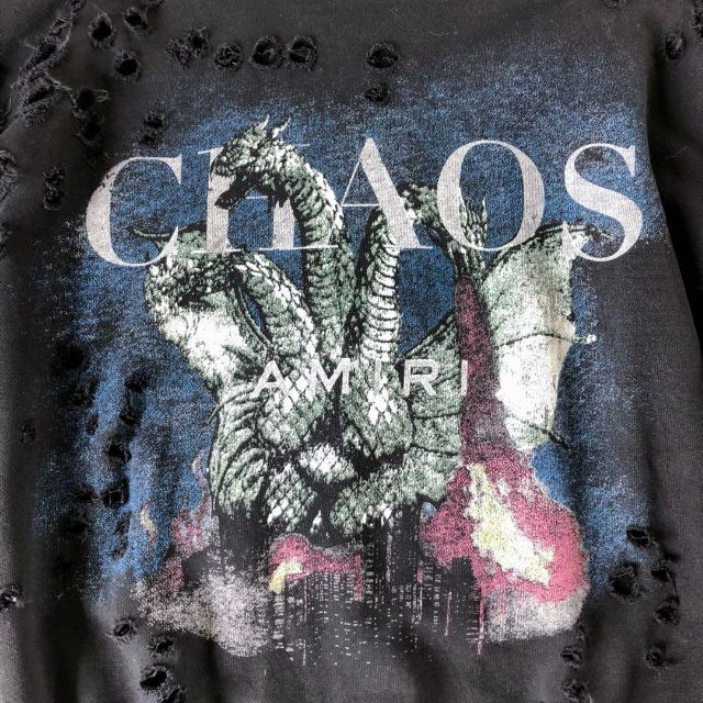 AMIRI(アミリ)のAMIRI キングギドラ CHAOS グランジ ダメージスウェット ブラック メンズのトップス(スウェット)の商品写真