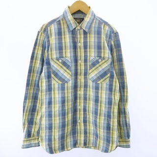 ダブルアールエル(RRL)のRRL フランネルシャツ ワークシャツ チェック コットン 長袖 青 黄 系 S(シャツ)