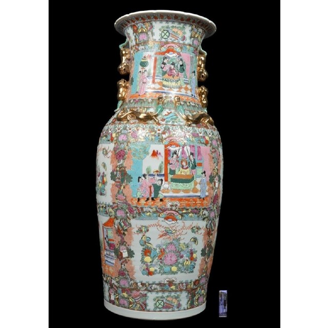 大壺 93.3cm】中国古玩 唐物 大清嘉慶年製 色絵金彩人物花細密 大壺 93.3cm】中国古玩 唐物 大清嘉慶年製 色絵金彩人物花細密