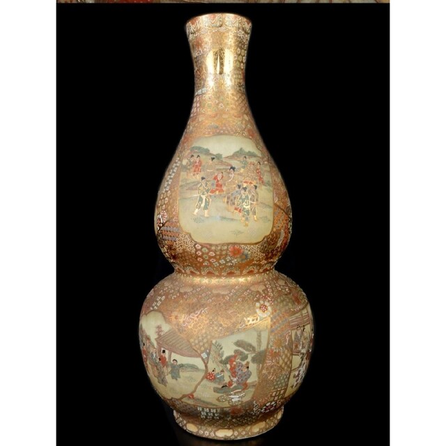 【レア 高さ92cm】豪華絢爛 薩摩 金襴手花着物美人武士細密絵付瓢箪型特大花瓶 【レア 高さ92cm】豪華絢爛 薩摩 金襴手花着物美人武士細密絵付瓢箪型特大花瓶