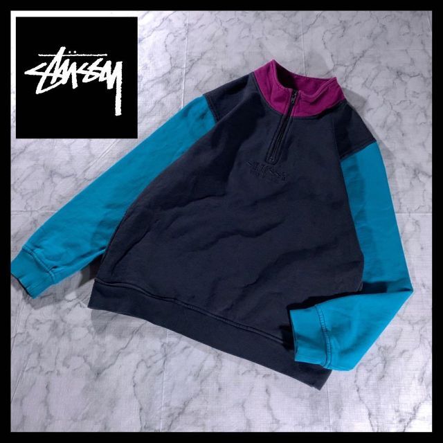 プチギフト Stussy ステューシー ロゴ刺繍 ハーフジップスウェット