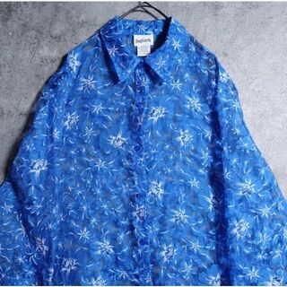 vintage ハイビスカス　花柄　フラワー　シースルー　シアー　デザインシャツ(シャツ)